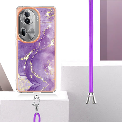 For OPPO Reno11 Pro 5G Global Electroplating Marble Dual-side IMD Phone Case with Lanyard(Purple 002) - Reno11 Pro Cases by buy2fix | Online Shopping UK | buy2fix