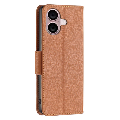 For iPhone 16 Plus Litchi Texture Pure Color Flip Leather Phone Case(Brown) - iPhone 16 Plus Cases by buy2fix | Online Shopping UK | buy2fix