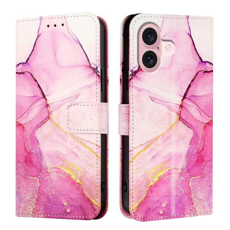 For iPhone 16 PT003 Marble Pattern Flip Leather Phone Case(Pink Purple Gold LS001) - iPhone 16 Cases by buy2fix | Online Shopping UK | buy2fix