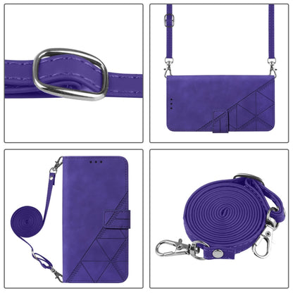 For iPhone 16 Crossbody 3D Embossed Flip Leather Phone Case(Purple) - iPhone 16 Cases by buy2fix | Online Shopping UK | buy2fix