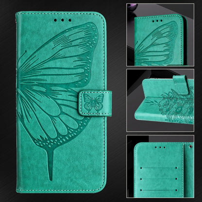 For iPhone 16 Pro Max Embossed Butterfly Leather Phone Case(Green) - iPhone 16 Pro Max Cases by buy2fix | Online Shopping UK | buy2fix