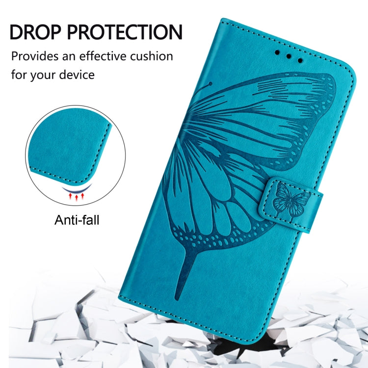 For iPhone 16 Pro Embossed Butterfly Leather Phone Case(Blue) - iPhone 16 Pro Cases by buy2fix | Online Shopping UK | buy2fix