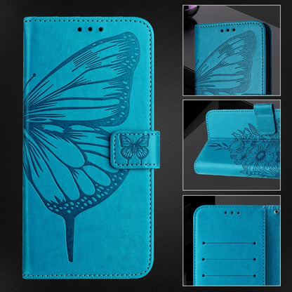 For iPhone 16 Pro Embossed Butterfly Leather Phone Case(Blue) - iPhone 16 Pro Cases by buy2fix | Online Shopping UK | buy2fix