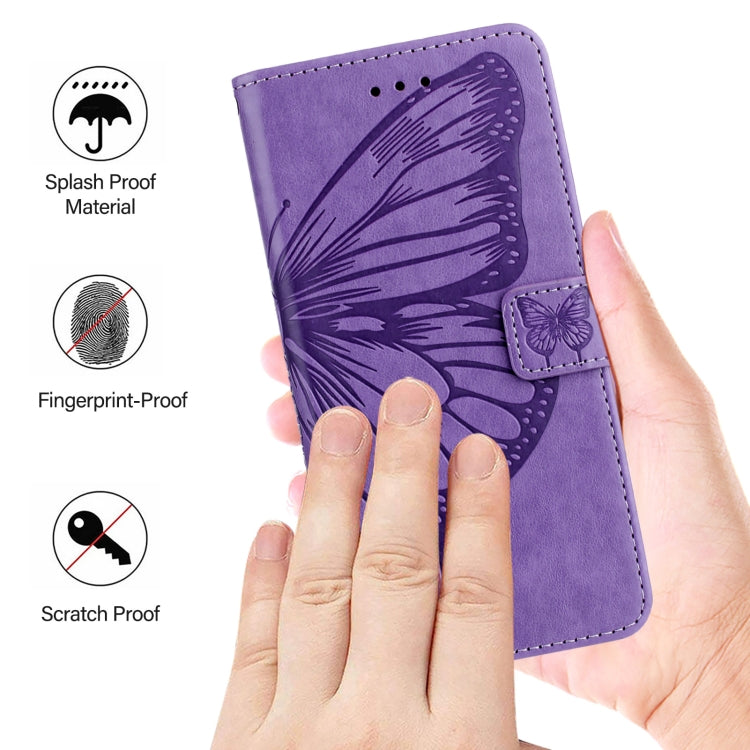 For iPhone 16 Pro Embossed Butterfly Leather Phone Case(Light Purple) - iPhone 16 Pro Cases by buy2fix | Online Shopping UK | buy2fix