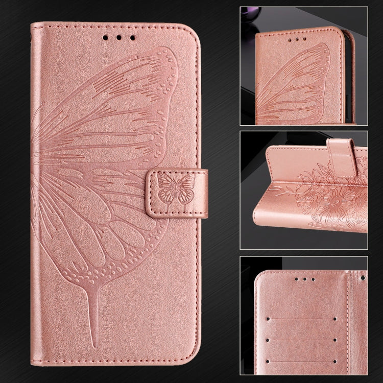 For iPhone 16 Embossed Butterfly Leather Phone Case(Rose Gold) - iPhone 16 Cases by buy2fix | Online Shopping UK | buy2fix