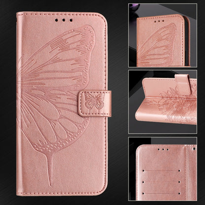 For iPhone 16 Embossed Butterfly Leather Phone Case(Rose Gold) - iPhone 16 Cases by buy2fix | Online Shopping UK | buy2fix