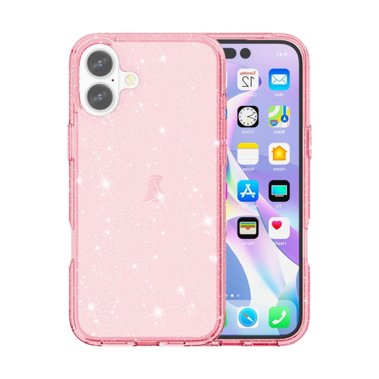 For iPhone 16 Shockproof Terminator Glitter Powder Phone Case(Pink) - iPhone 16 Cases by buy2fix | Online Shopping UK | buy2fix