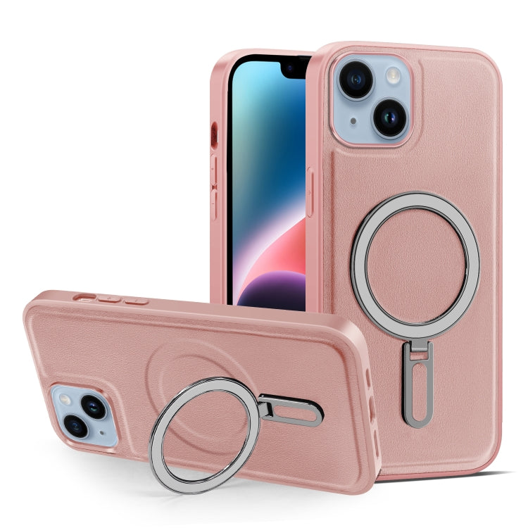 For iPhone 14 MagSafe Magnetic Holder Phone Case(Pink) - iPhone 14 Cases by buy2fix | Online Shopping UK | buy2fix