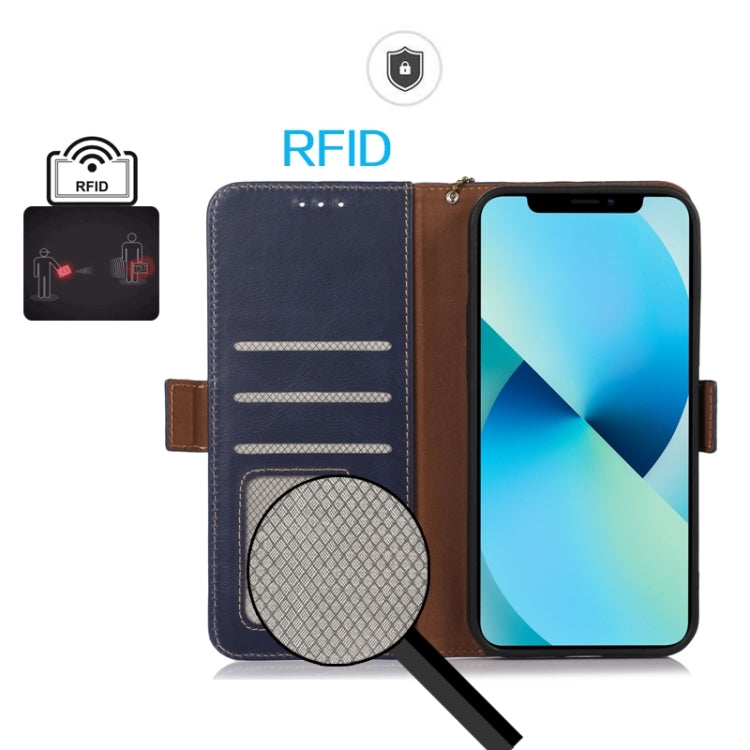 For OnePlus Nord 13 Magnetic Crazy Horse Texture Genuine Leather RFID Phone Case(Blue) - OnePlus Cases by buy2fix | Online Shopping UK | buy2fix