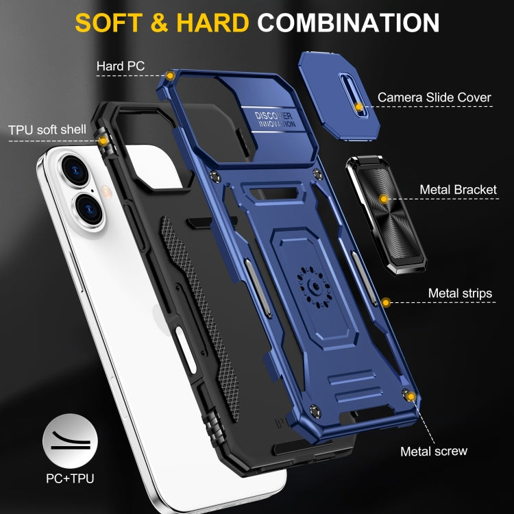 For iPhone 16 Armor PC + TPU Camera Shield Phone Case(Navy Blue) - iPhone 16 Cases by buy2fix | Online Shopping UK | buy2fix