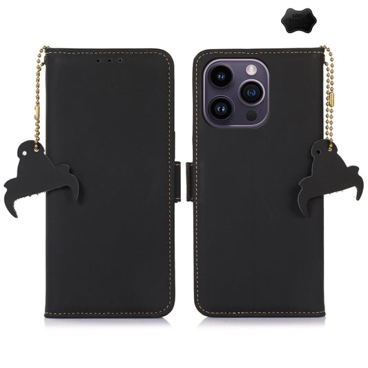 For iPhone 16 Pro Max Genuine Leather Magnetic RFID Leather Phone Case(Black) - iPhone 16 Pro Max Cases by buy2fix | Online Shopping UK | buy2fix