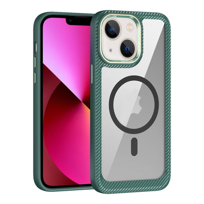 For iPhone 13 MagSafe Carbon Fiber Transparent Back Panel Phone Case(Green) - iPhone 13 Cases by buy2fix | Online Shopping UK | buy2fix