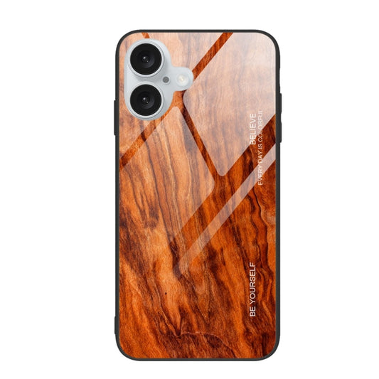 For iPhone 16 Plus Wood Grain Glass Phone Case(Light Brown) - iPhone 16 Plus Cases by buy2fix | Online Shopping UK | buy2fix