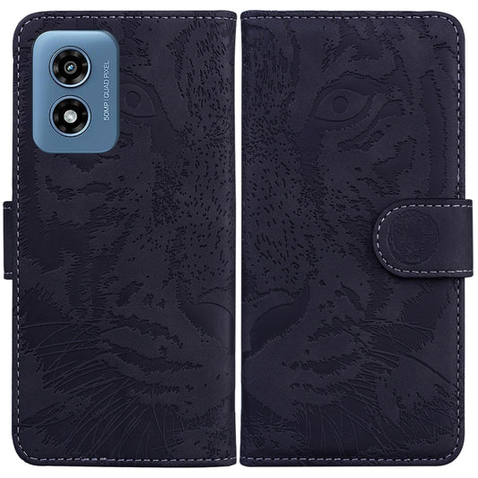 For Motorola Moto G Play 4G 2024 Tiger Embossing Pattern Leather Phone Case(Black) - Motorola Cases by buy2fix | Online Shopping UK | buy2fix