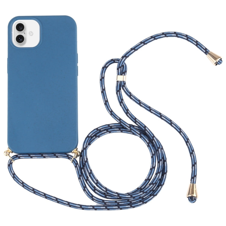 For iPhone 16 Wheat Straw TPU Shockproof Phone Case with Neck Lanyard(Blue) - iPhone 16 Cases by buy2fix | Online Shopping UK | buy2fix