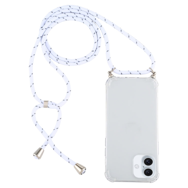 For iPhone 16 Four-Corner Shockproof Transparent TPU Case with Lanyard(White Grey) - iPhone 16 Cases by buy2fix | Online Shopping UK | buy2fix