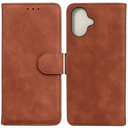 For iPhone 16 Skin Feel Pure Color Flip Leather Phone Case(Brown) - iPhone 16 Cases by buy2fix | Online Shopping UK | buy2fix