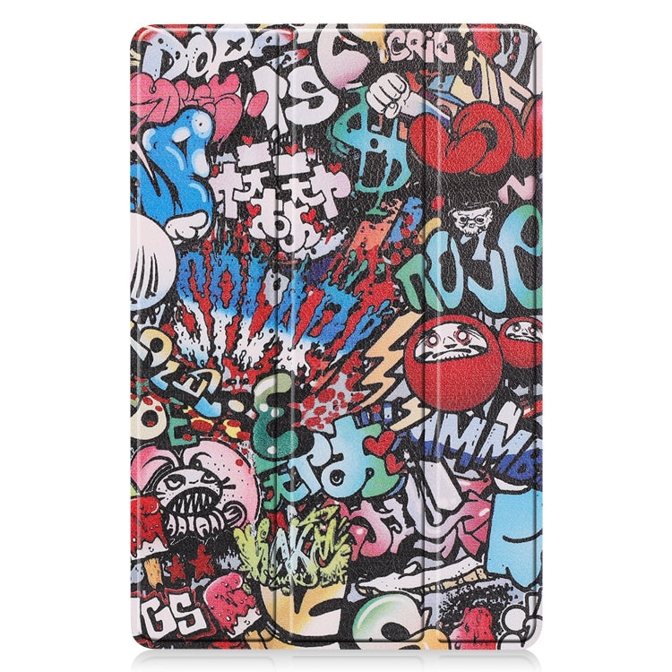 For Samsung Galaxy Tab S9 FE Custer Painted 3-Fold Holder Smart Leather Tablet Case(Graffiti) - Galaxy Tab S9 FE by buy2fix | Online Shopping UK | buy2fix