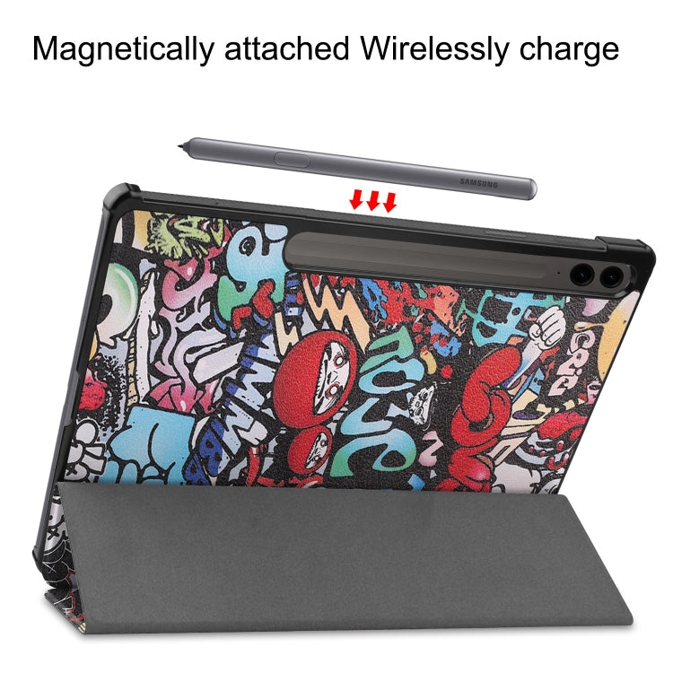 For Samsung Galaxy Tab S9 FE+ Custer Painted 3-Fold Holder Smart Leather Tablet Case(Graffiti) - Galaxy Tab S9 FE+ by buy2fix | Online Shopping UK | buy2fix