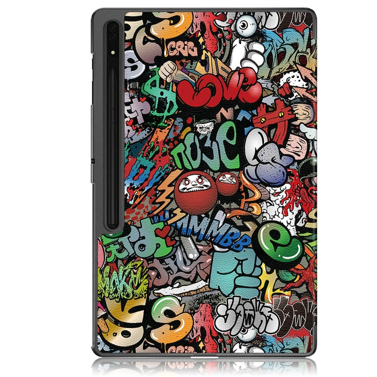 For Samsung Galaxy Tab S9 Ultra Custer Painted 3-Fold Holder Smart Leather Tablet Case(Graffiti) - Other Galaxy Tab PC by buy2fix | Online Shopping UK | buy2fix