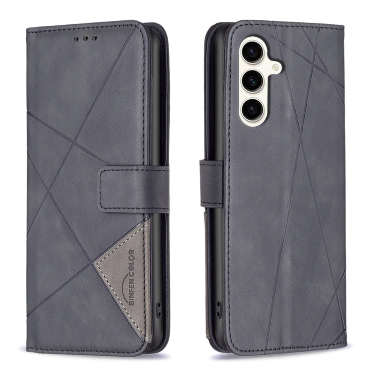 For Samsung Galaxy S23 FE 5G Magnetic Buckle Rhombus Texture Leather Phone Case(Black) - Galaxy S23 FE 5G Cases by buy2fix | Online Shopping UK | buy2fix