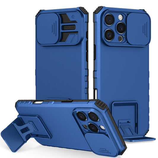 For iPhone 16 Pro Stereoscopic Holder Sliding Camshield Phone Case(Blue) - iPhone 16 Pro Cases by buy2fix | Online Shopping UK | buy2fix