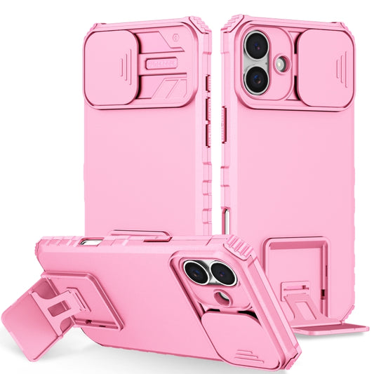 For iPhone 16 Stereoscopic Holder Sliding Camshield Phone Case(Pink) - iPhone 16 Cases by buy2fix | Online Shopping UK | buy2fix