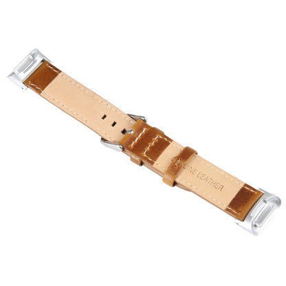 For Fitbit Charge 5 18mm Bamboo Joint Texture Genuine Leather Watch Band(Light Brown) - Watch Bands by buy2fix | Online Shopping UK | buy2fix