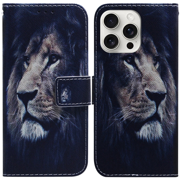 For iPhone 16 Pro Max Coloured Drawing Flip Leather Phone Case(Lion) - iPhone 16 Pro Max Cases by buy2fix | Online Shopping UK | buy2fix