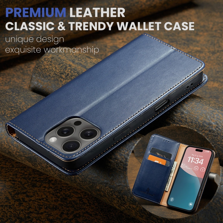 For iPhone 16 Pro Fierre Shann PU Genuine Leather Texture Phone Case(Blue) - iPhone 16 Pro Cases by FIERRE SHANN | Online Shopping UK | buy2fix