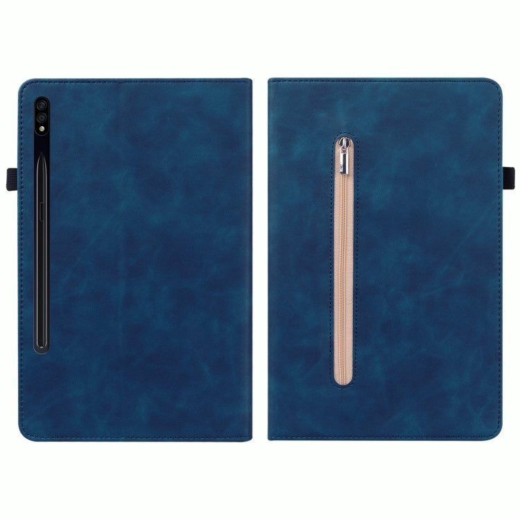 For Samsung Galaxy Tab S9+ Skin Feel Solid Color Zipper Leather Tablet Case(Blue) - Galaxy Tab S9+ Cases by buy2fix | Online Shopping UK | buy2fix