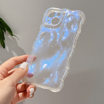 For iPhone 16 Plus Wave Bubbles TPU Phone Case(Clear Glitter Blue) - iPhone 16 Plus Cases by buy2fix | Online Shopping UK | buy2fix