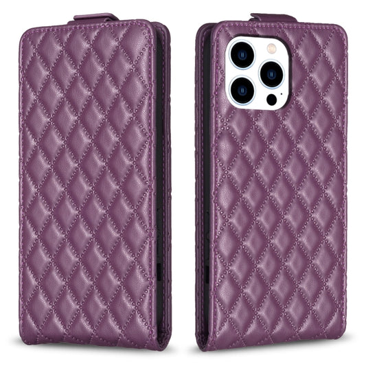 For iPhone 16 Pro Diamond Lattice Vertical Flip Leather Phone Case(Dark Purple) - iPhone 16 Pro Cases by buy2fix | Online Shopping UK | buy2fix