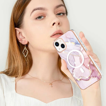 For iPhone 15 Marble Pattern Dual-side IMD Magsafe TPU Phone Case(Rose Gold 005) - iPhone 15 Cases by buy2fix | Online Shopping UK | buy2fix