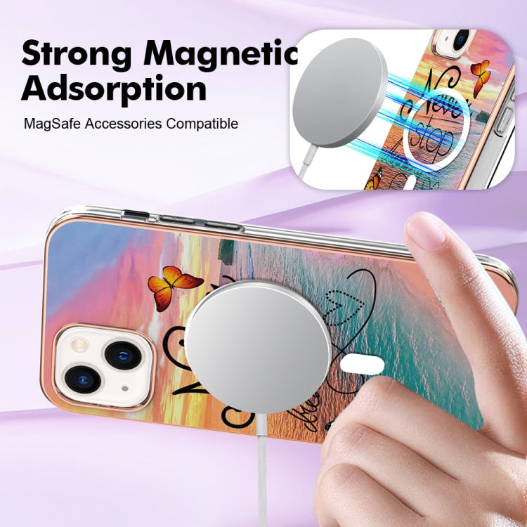 For iPhone 15 Marble Pattern Dual-side IMD Magsafe TPU Phone Case(Dream Butterfly) - iPhone 15 Cases by buy2fix | Online Shopping UK | buy2fix