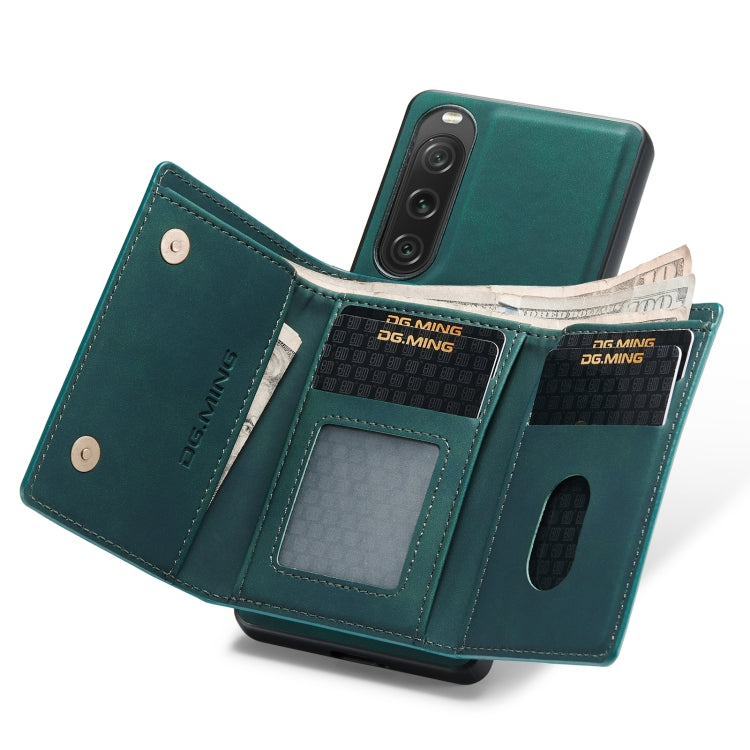 For Sony Xperia 10 V DG.MING M1 Series 3-Fold Multi Card Wallet + Magnetic Phone Case(Green) - Sony Cases by DG.MING | Online Shopping UK | buy2fix