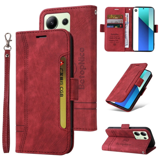 For Xiaomi Redmi Note 13 4G BETOPNICE Dual-side Buckle Leather Phone Case(Red) - Note 13 Cases by BETOPNICE | Online Shopping UK | buy2fix