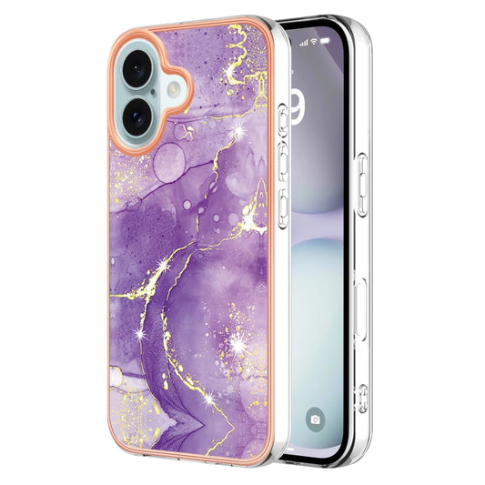 For iPhone 16 Plus Electroplating Marble Pattern Dual-side IMD TPU Shockproof Phone Case (Purple 002) - iPhone 16 Plus Cases by buy2fix | Online Shopping UK | buy2fix