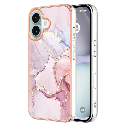 For iPhone 16 Electroplating Marble Pattern Dual-side IMD TPU Shockproof Phone Case (Rose Gold 005) - iPhone 16 Cases by buy2fix | Online Shopping UK | buy2fix