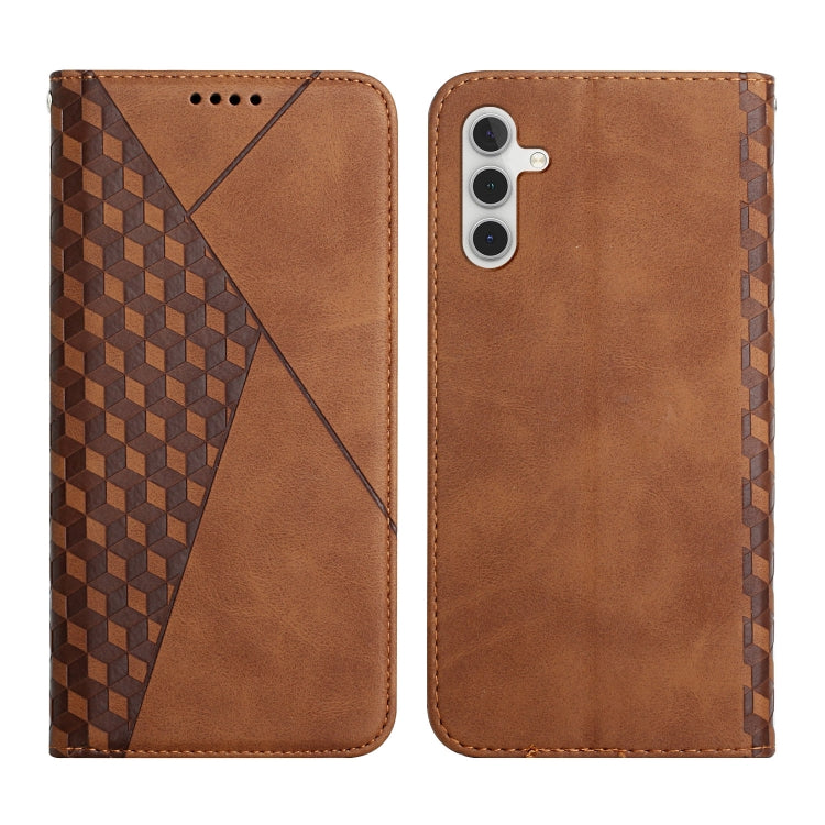 For Samsung Galaxy S23 FE 5G Diamond Splicing Skin Feel Magnetic Leather Phone Case(Brown) - Galaxy S23 FE 5G Cases by buy2fix | Online Shopping UK | buy2fix