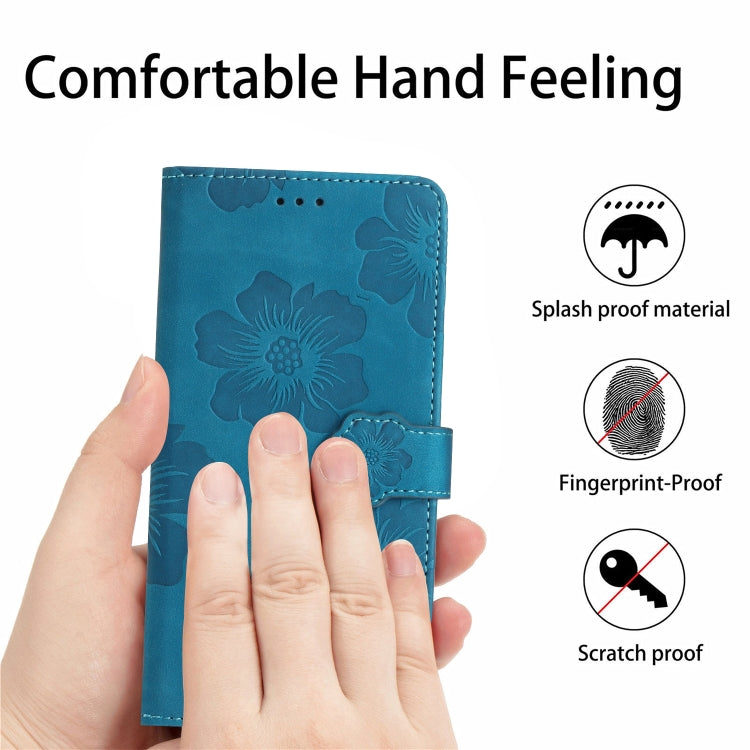 For iPhone 16 Flower Embossing Pattern Leather Phone Case(Blue) - iPhone 16 Cases by buy2fix | Online Shopping UK | buy2fix