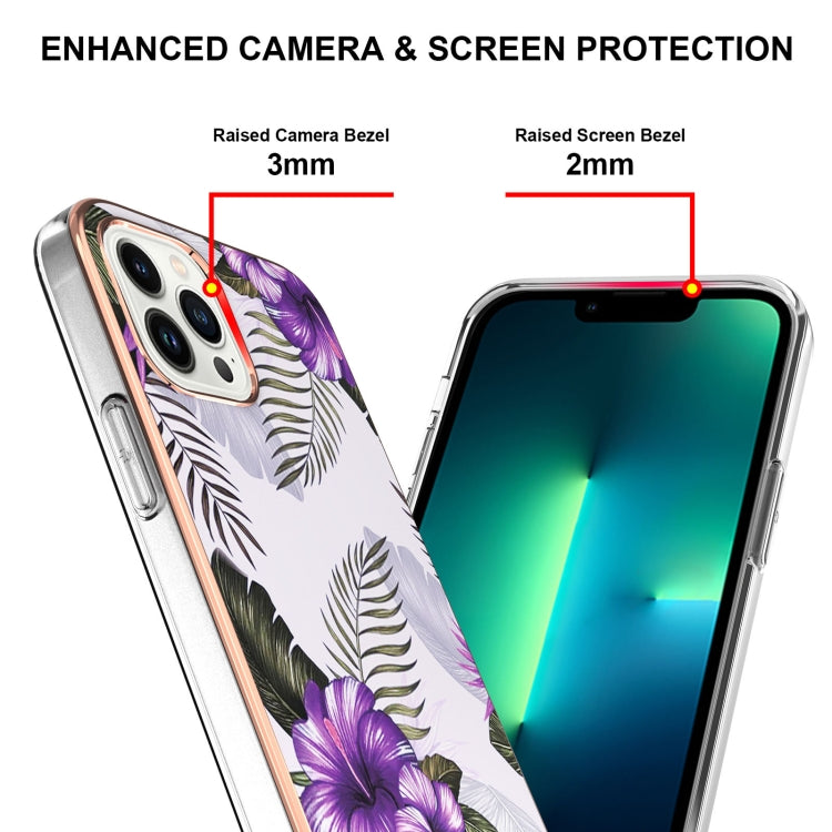 For iPhone 16 Pro Max Electroplating Pattern IMD TPU Shockproof Case(Purple Flower) - iPhone 16 Pro Max Cases by buy2fix | Online Shopping UK | buy2fix