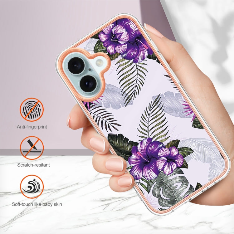 For iPhone 16 Plus Electroplating Pattern IMD TPU Shockproof Case(Purple Flower) - iPhone 16 Plus Cases by buy2fix | Online Shopping UK | buy2fix