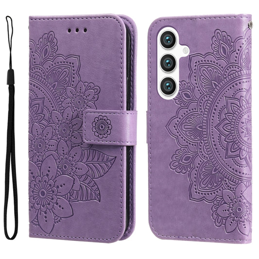 For Samsung Galaxy S24+ 7-petal Flowers Embossing Leather Phone Case(Light Purple) - Galaxy S24+ 5G Cases by buy2fix | Online Shopping UK | buy2fix