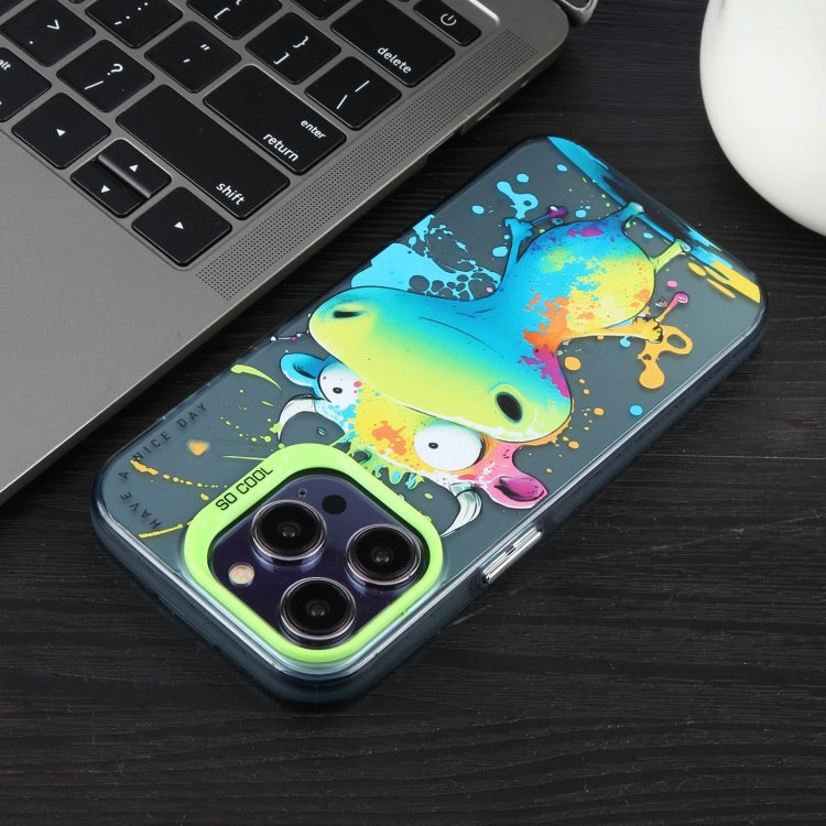 For iPhone 16 Pro Animal Pattern Oil Painting Series PC + TPU Phone Case(Green Dog) - iPhone 16 Pro Cases by buy2fix | Online Shopping UK | buy2fix