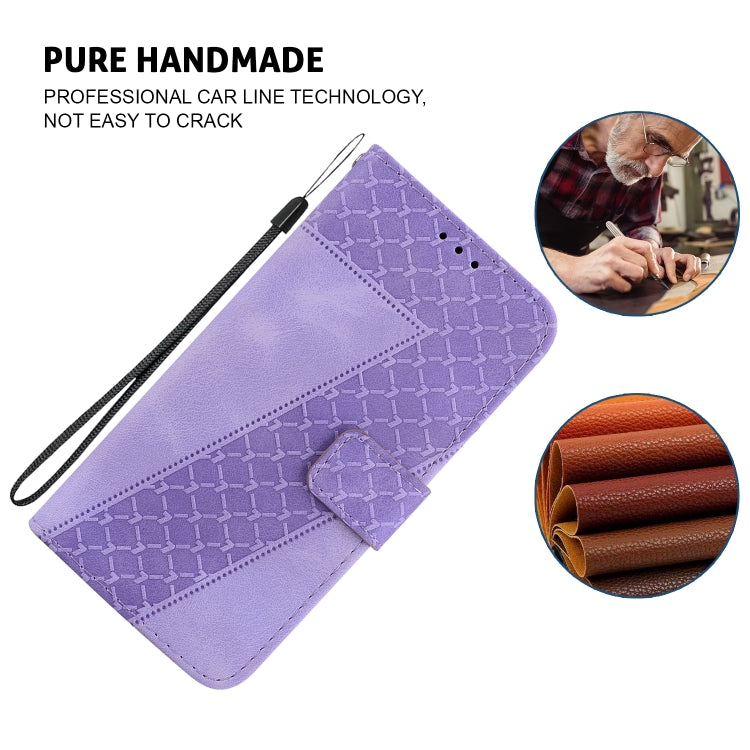 For iPhone 16 Seven-shaped Embossed Leather Phone Case(Purple) - iPhone 16 Cases by buy2fix | Online Shopping UK | buy2fix