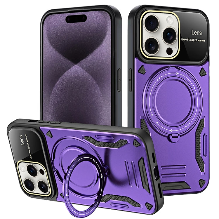 For iPhone 16 Pro Large Window MagSafe Holder Phone Case(Purple) - iPhone 16 Pro Cases by buy2fix | Online Shopping UK | buy2fix