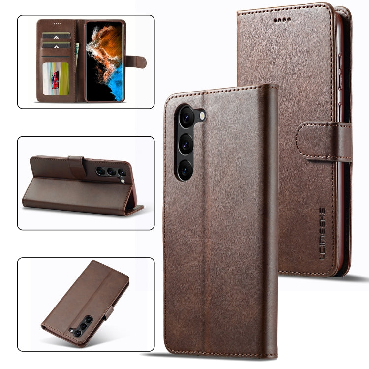 For Samsung Galaxy S24+ 5G LC.IMEEKE Calf Texture Leather Phone Case(Coffee) - Galaxy S24+ 5G Cases by LC.IMEEKE | Online Shopping UK | buy2fix