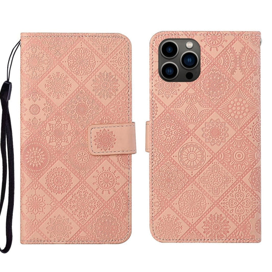 For iPhone 16 Pro Max Ethnic Style Embossed Pattern Leather Phone Case(Pink) - iPhone 16 Pro Max Cases by buy2fix | Online Shopping UK | buy2fix