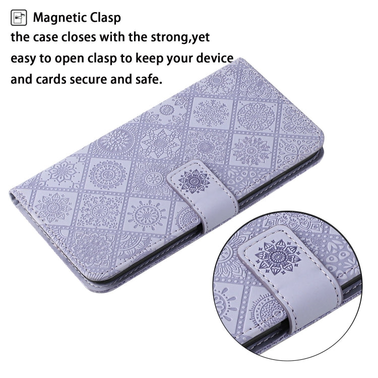 For iPhone 16 Pro Ethnic Style Embossed Pattern Leather Phone Case(Purple) - iPhone 16 Pro Cases by buy2fix | Online Shopping UK | buy2fix